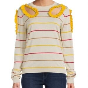 Sonia Rykiel- Yellow and Red Stripe Ruffle Cut Out Longsleeve Shirt